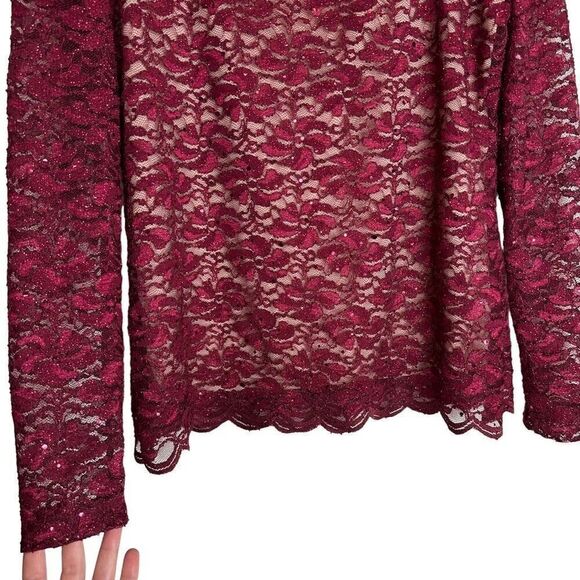 Boston Proper Sparkle Lace Longsleeve Top Womens XL Square Neckline & Keyhole - Picture 4 of 10